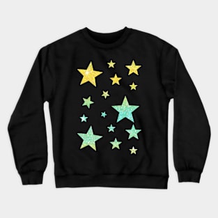 Teal Yellow Ombre Faux Glitter Stars Crewneck Sweatshirt